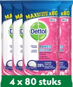 Dettol - Schoonmaakdoekjes - Power & Fresh - Kersenbloesem - 4 X 80 Stuks - Voordeelverpakking -Huishoud Verkoop 1016x1200 1