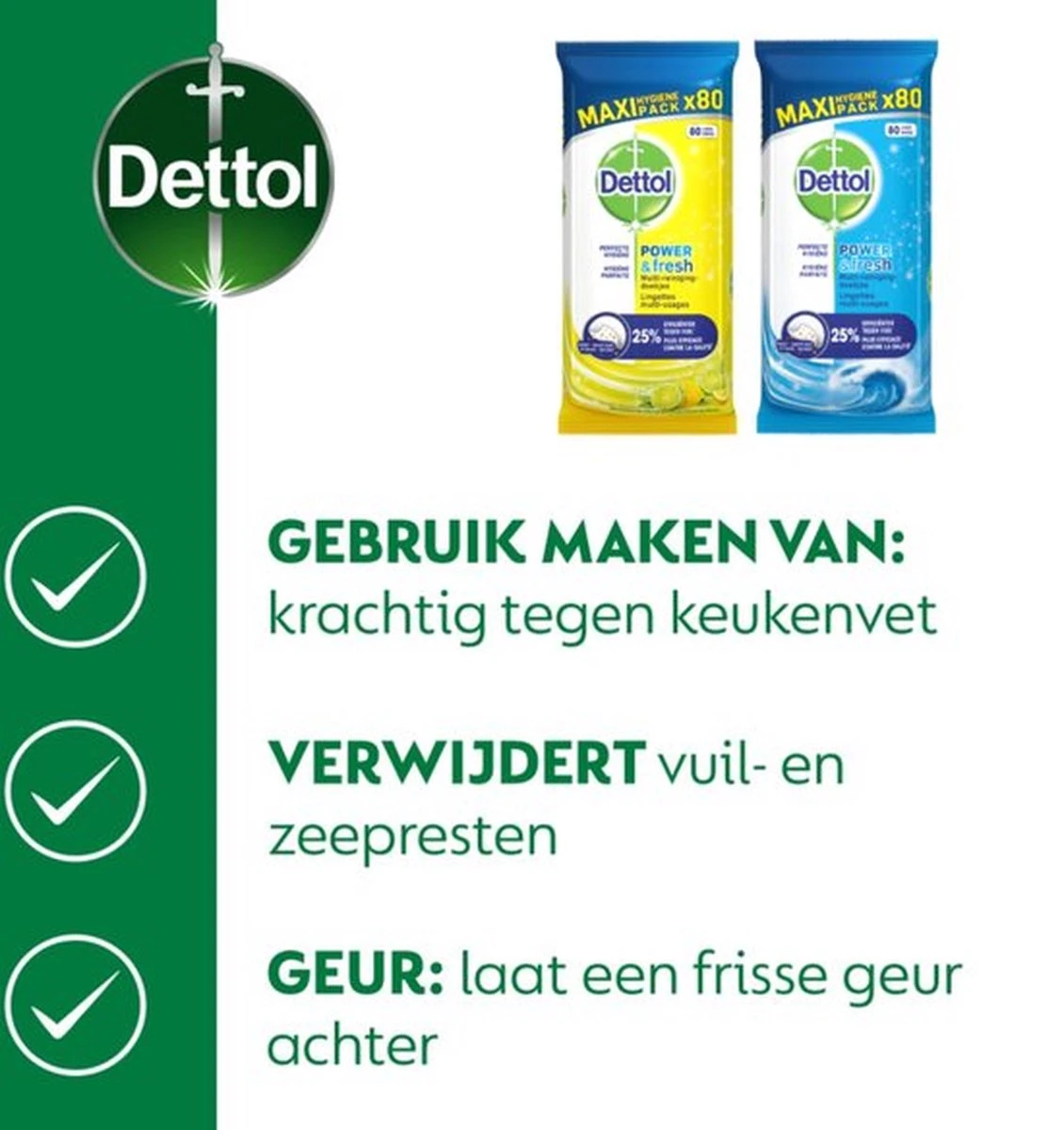 Dettol - 320 Schoonmaakdoekjes Power & Fresh - Citrus 2x80 - Oceanfris 2x80 4 Dettol - 320 Schoonmaakdoekjes Power & Fresh - Citrus 2x80 - Oceanfris 2x80 - Afbeelding 2