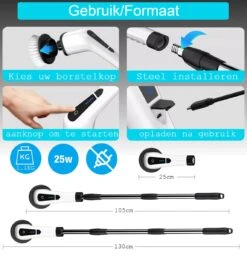 Merkloos Scrubclean Elektrische Schoonmaakborstel-7 In 1 Schrobber Met Steel-2 Standen Poetsmachine-max 130cm-badkamer/keuken/auto +gratis Houder -Huishoud Verkoop 1150x1200