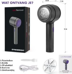 DynaBright Elektrische Pluizenverwijderaar - Draadloos - 2 Extra Opzetstukken - Pluizentondeuse - Grijs -Huishoud Verkoop 1163x1200 4