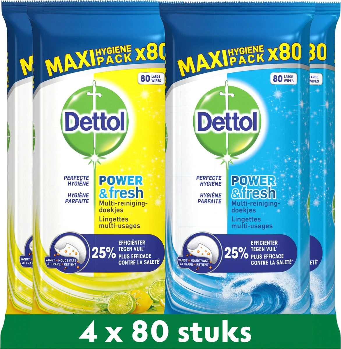 Dettol - 320 Schoonmaakdoekjes Power & Fresh - Citrus 2x80 - Oceanfris 2x80 3 Dettol - 320 Schoonmaakdoekjes Power & Fresh - Citrus 2x80 - Oceanfris 2x80