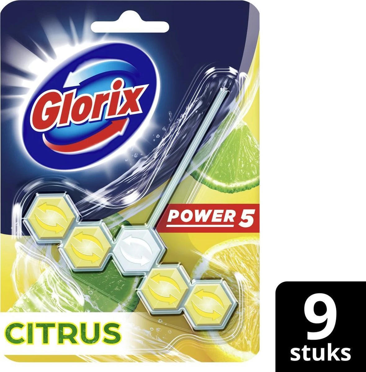 Glorix Power 5 Toiletblokken - Citroen - 9 Stuks - Voordeelverpakking 5 Glorix Power 5 Toiletblokken - Citroen - 9 Stuks - Voordeelverpakking - Afbeelding 3
