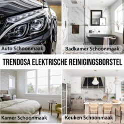 Trendosa Elektrische Schoonmaakborstel - Elektrische Schrobborstel - Poetsmachine - Handborstel - Scrubber- De Badkamer/Keuken/Auto- 10 Opzetstukken Geel -Huishoud Verkoop 1196x1200 2