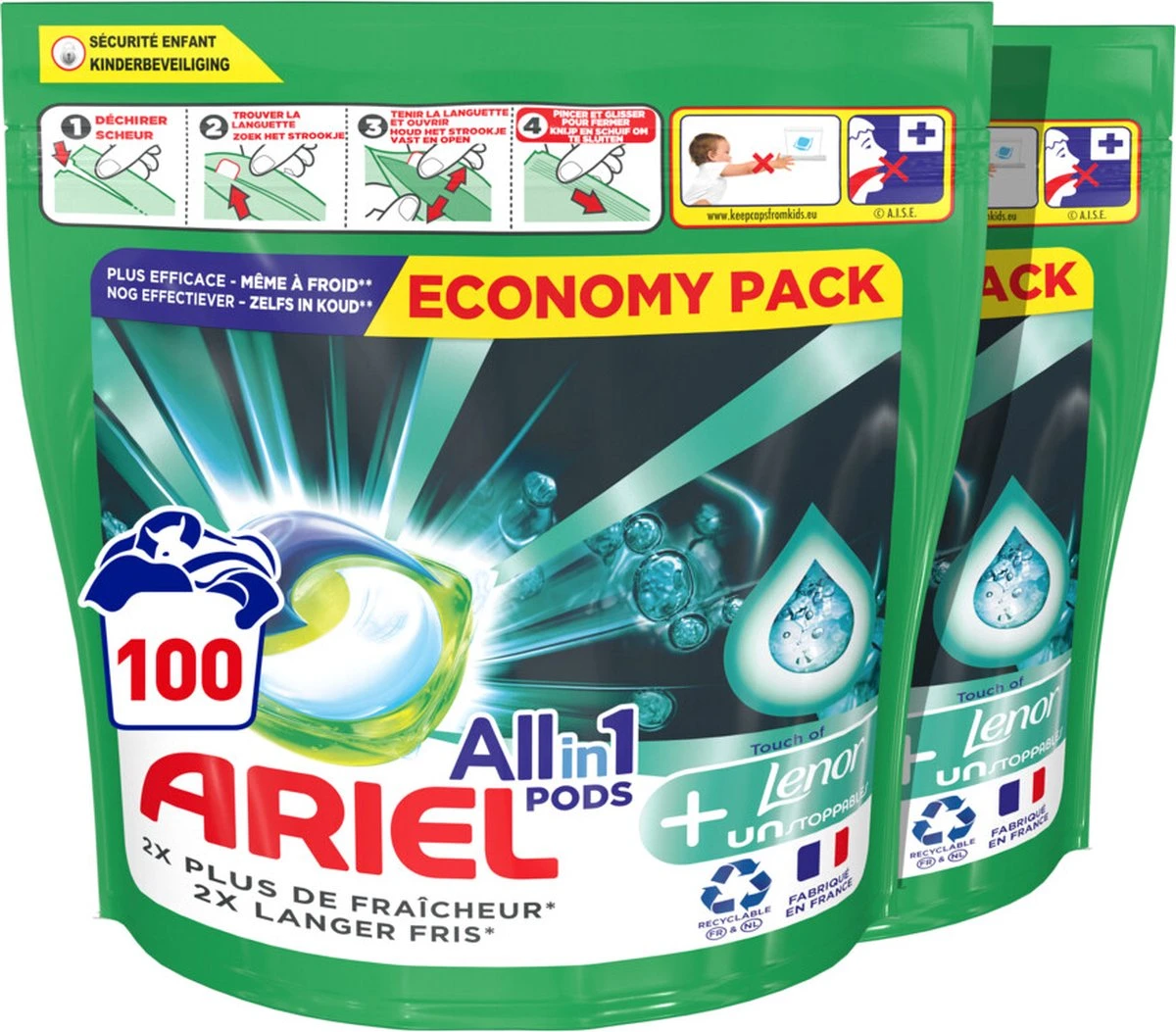 Ariel All In 1 Wasmiddel Pods + Touch Of Lenor Unstoppables - 2x50 Wasbeurten - Voordeelverpakking 3 Ariel All In 1 Wasmiddel Pods + Touch Of Lenor Unstoppables - 2x50 Wasbeurten - Voordeelverpakking