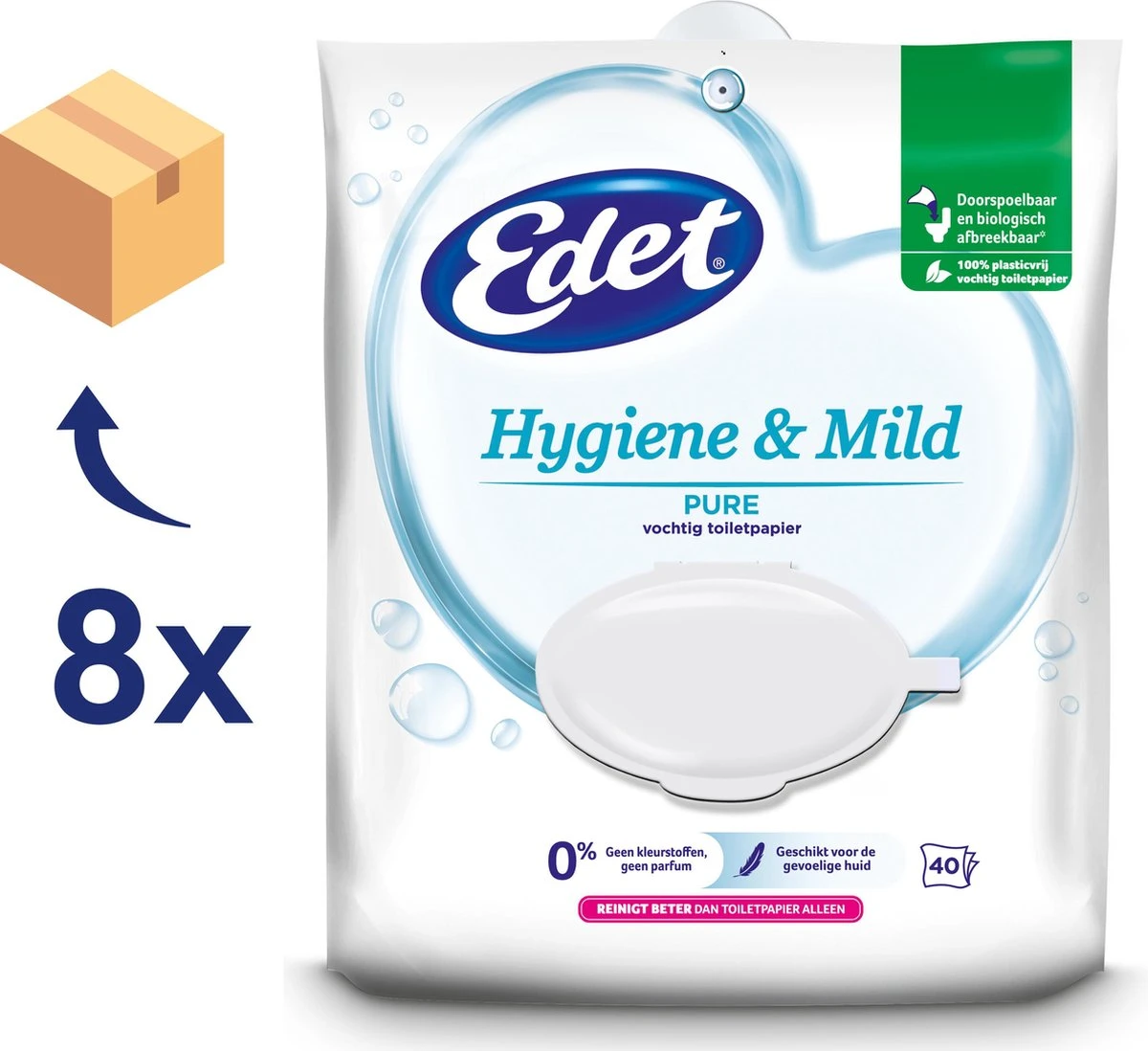 Edet Pure Vochtig Toiletpapier - 8 X 40 Stuks - Halfjaar Voorraad 4 Edet Pure Vochtig Toiletpapier - 8 X 40 Stuks - Halfjaar Voorraad - Afbeelding 2