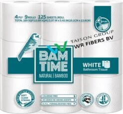 BAMTIME BamboeTissuepapier 4-laags Wc Papier - Wit Color Gebleekt 27 (3*9) Rollen -Huishoud Verkoop 1200x1115