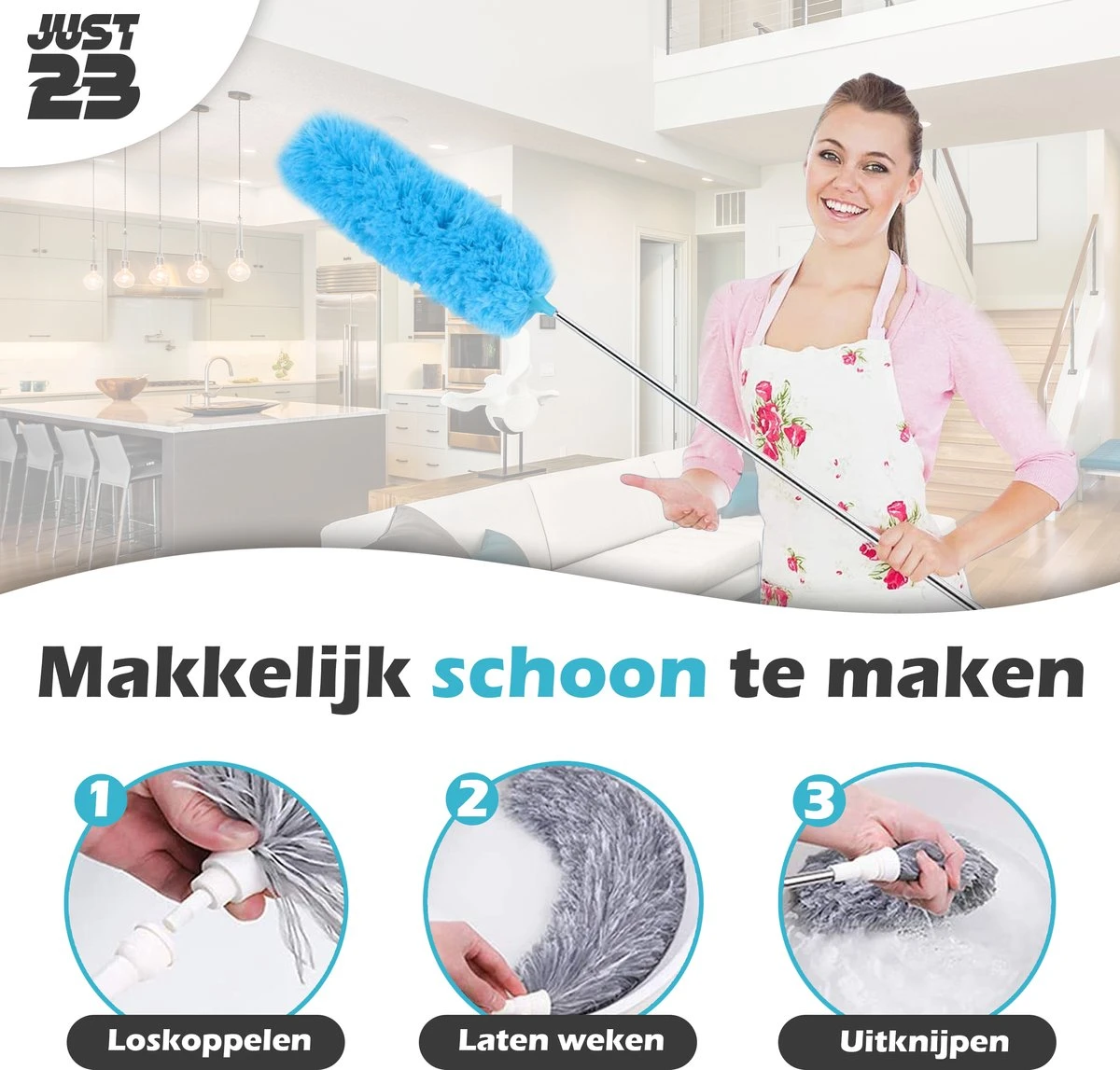 JUST23 Plumeau Uitschuifbaar Met Telescoopsteel – 60 Tot 140 Cm – Ragebol – Stoffer – Duster - Blauw - Incl. Microfiber Doek 7 JUST23 Plumeau Uitschuifbaar Met Telescoopsteel – 60 Tot 140 Cm – Ragebol – Stoffer – Duster - Blauw - Incl. Microfiber Doek - Afbeelding 5