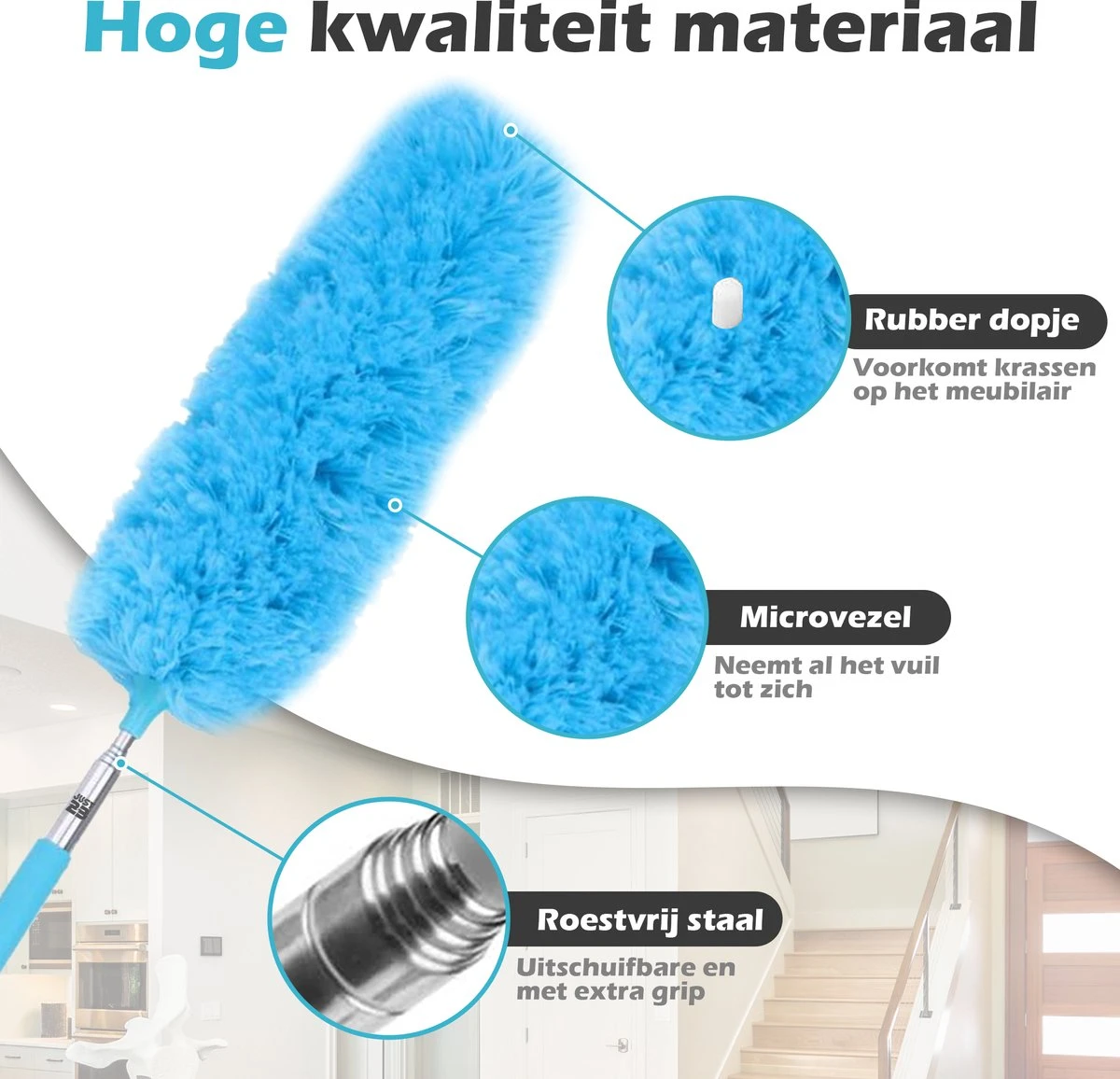 JUST23 Plumeau Uitschuifbaar Met Telescoopsteel – 60 Tot 140 Cm – Ragebol – Stoffer – Duster - Blauw - Incl. Microfiber Doek 9 JUST23 Plumeau Uitschuifbaar Met Telescoopsteel – 60 Tot 140 Cm – Ragebol – Stoffer – Duster - Blauw - Incl. Microfiber Doek - Afbeelding 7