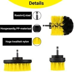 Merkloos 4-delige Borstelset Voor Boormachine - Inclusief Verlengstuk - Opzetborstels - Schrobborstel - Schuurborstel - Schoonmaakborstel - Tapijtreiniger - Brush - Geel - Gratis Verzending -Huishoud Verkoop 1200x1156