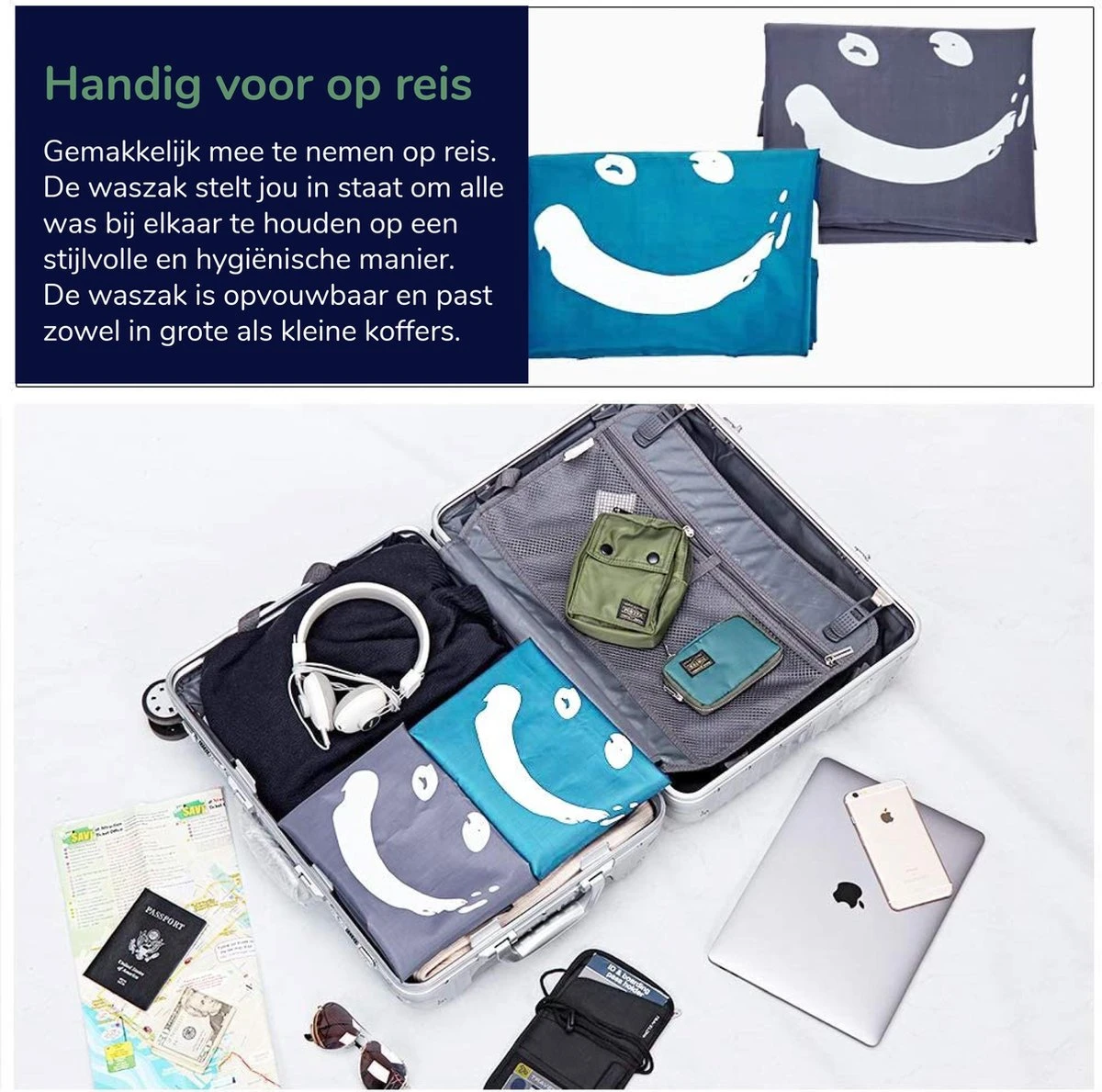 Wonair - Grote Waszak - 60x90cm - Hemelsblauw - Met Trekkoord En Draagband 6 Wonair - Grote Waszak - 60x90cm - Hemelsblauw - Met Trekkoord En Draagband - Afbeelding 4