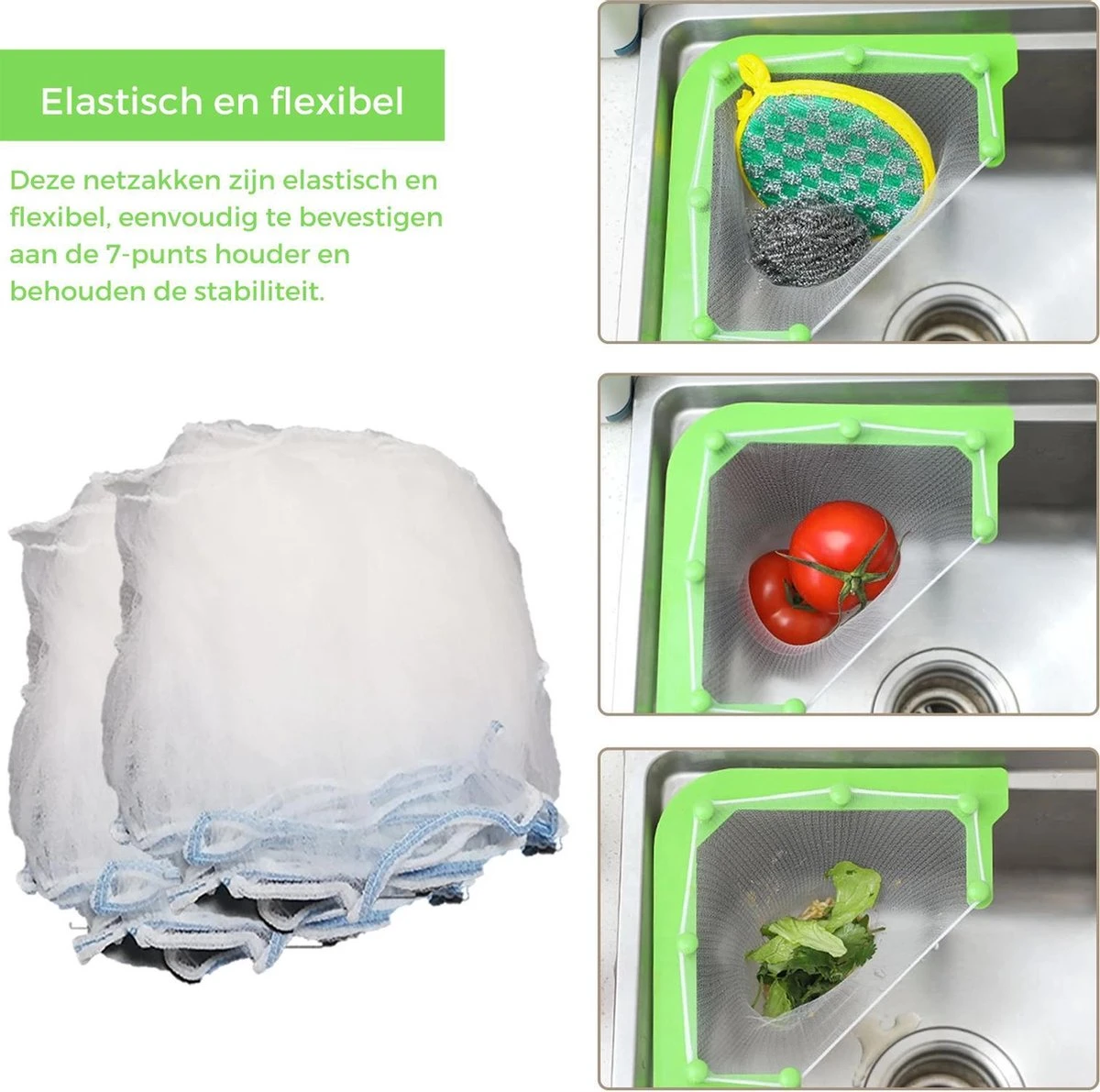 Merkloos Gootsteen Organizer - Gootsteen Afval Netje - Gootsteenontstopper - Spoelbak - Incl. 50 Netjes 6 Merkloos Gootsteen Organizer - Gootsteen Afval Netje - Gootsteenontstopper - Spoelbak - Incl. 50 Netjes - Afbeelding 4