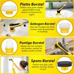 Trendosa Elektrische Schoonmaakborstel - Elektrische Schrobborstel - Poetsmachine - Handborstel - Scrubber- De Badkamer/Keuken/Auto- 10 Opzetstukken Geel -Huishoud Verkoop 1200x1195 5