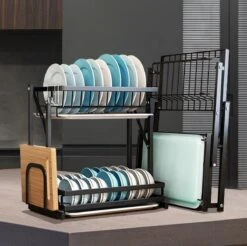 Doogo® Afdruiprek Met Lekbak 2 Laags – Inklapbaar - Muur Hangen Mogelijke - Afwasrek – Met 2 Lekbakken – Extra Accessories Voor Servies En Snijplanken - RVS -Huishoud Verkoop 1200x1197 6