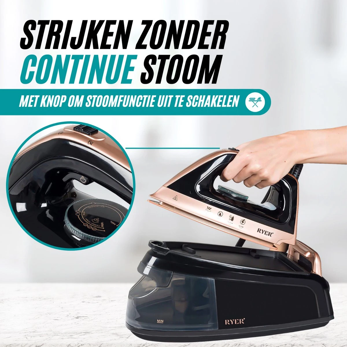RYER Stoomstrijkijzer Met Stoomgenerator - Iron - Keramische Zoolplaat 9 RYER Stoomstrijkijzer Met Stoomgenerator - Iron - Keramische Zoolplaat - Afbeelding 7