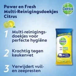 Dettol Schoonmaakdoekjes Power & Fresh - Citrus - 80 Stuks X6 8 Dettol Schoonmaakdoekjes Power & Fresh - Citrus - 80 Stuks X6 -Huishoud Verkoop 1200x1200 1339