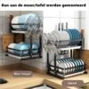 Doogo® Afdruiprek Met Lekbak 2 Laags – Inklapbaar - Muur Hangen Mogelijke - Afwasrek – Met 2 Lekbakken – Extra Accessories Voor Servies En Snijplanken - RVS -Huishoud Verkoop 1200x1200 615