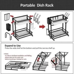 TammaT - Afdruiprek Met Lekbak 2 Laags – Inklapbaar - Afwasrek – Met 2 Lekbakken – Extra Accessories Voor Servies En Snijplanken - RVS - 38x35x26,5cm -Huishoud Verkoop 1200x1200 624