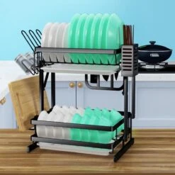TammaT - Afdruiprek Met Lekbak 2 Laags – Inklapbaar - Afwasrek – Met 2 Lekbakken – Extra Accessories Voor Servies En Snijplanken - RVS - 38x35x26,5cm -Huishoud Verkoop 1200x1200 625