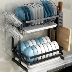 TammaT - Afdruiprek Met Lekbak 2 Laags – Inklapbaar - Afwasrek – Met 2 Lekbakken – Extra Accessories Voor Servies En Snijplanken - RVS - 38x35x26,5cm -Huishoud Verkoop 1200x1200 626