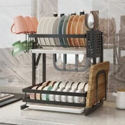 TammaT - Afdruiprek Met Lekbak 2 Laags – Inklapbaar - Afwasrek – Met 2 Lekbakken – Extra Accessories Voor Servies En Snijplanken - RVS - 38x35x26,5cm -Huishoud Verkoop 1200x1200 627