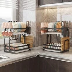 TammaT - Afdruiprek Met Lekbak 2 Laags – Inklapbaar - Afwasrek – Met 2 Lekbakken – Extra Accessories Voor Servies En Snijplanken - RVS - 38x35x26,5cm -Huishoud Verkoop 1200x1200 628