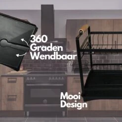 Afdruiprek - Zwart/ Met Flexibele Water Afvoer/ Borden, Pannen Bestek/ RVS/ Lichtgewicht/ Lekbak/ Luxe Uitvoering -Huishoud Verkoop 1200x1200 632