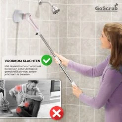 GoScrub® Elektrische Schoonmaakborstel – Elektrische Schrobber - Schrobborstel – Voor Badkamer Of Keuken – Schrobber Met Steel – Luiwagen – Polijstmachine - Roze -Huishoud Verkoop 1200x1200 744
