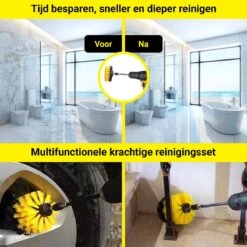 Merkloos 4-delige Borstelset Voor Boormachine - Inclusief Verlengstuk - Opzetborstels - Schrobborstel - Schuurborstel - Schoonmaakborstel - Tapijtreiniger - Brush - Geel - Gratis Verzending -Huishoud Verkoop 1200x1200 787