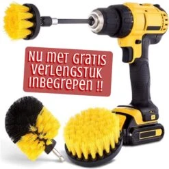 Merkloos 4-delige Borstelset Voor Boormachine - Inclusief Verlengstuk - Opzetborstels - Schrobborstel - Schuurborstel - Schoonmaakborstel - Tapijtreiniger - Brush - Geel - Gratis Verzending -Huishoud Verkoop 1200x1200 789