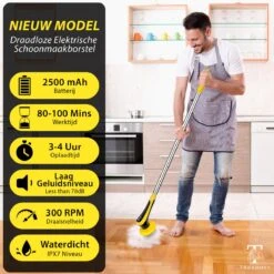 Trendosa Elektrische Schoonmaakborstel - Elektrische Schrobborstel - Poetsmachine - Handborstel - Scrubber- De Badkamer/Keuken/Auto- 10 Opzetstukken Geel -Huishoud Verkoop 1200x1200 808