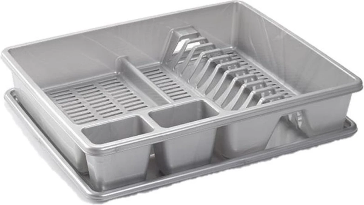 Afwas Afdruiprek Zilver Kunststof 48 X 38 X 9 Cm - Afwassen/drogen Met Lekbak 3 Afwas Afdruiprek Zilver Kunststof 48 X 38 X 9 Cm - Afwassen/drogen Met Lekbak