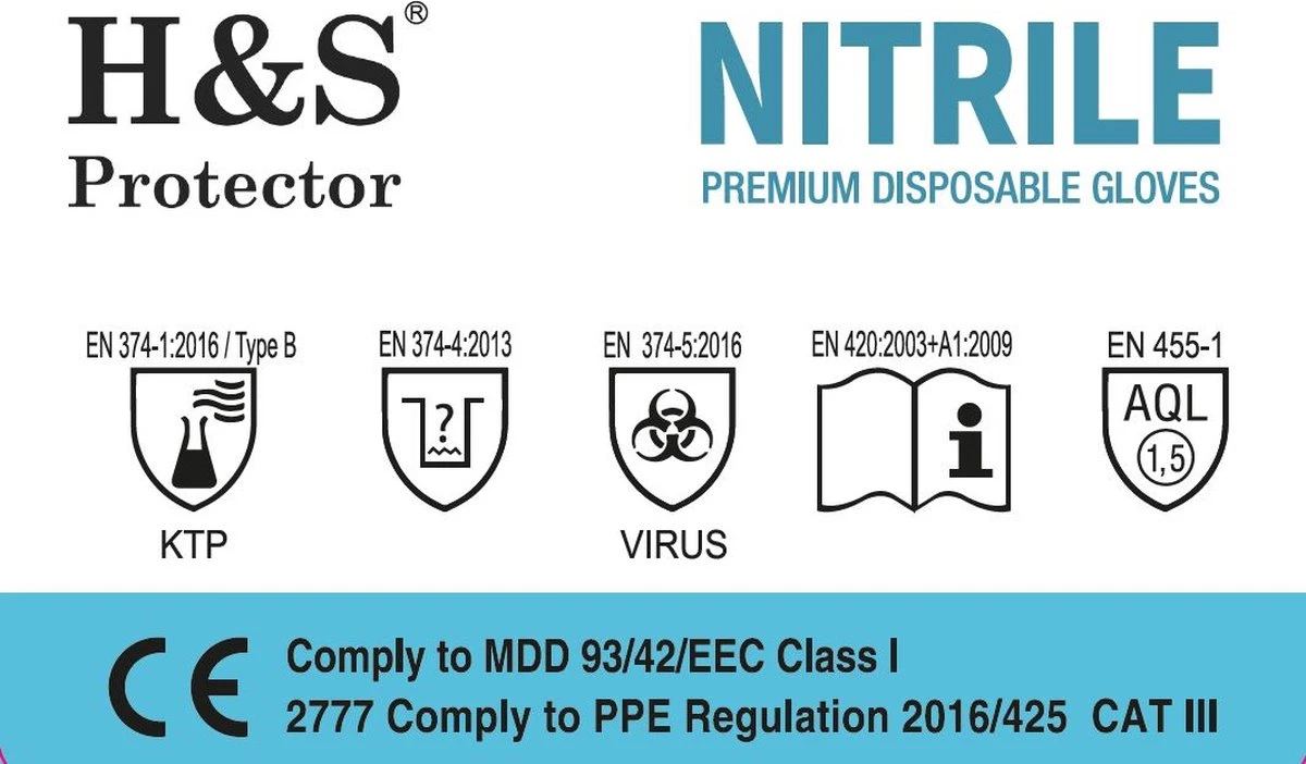 H&S PROTECTOR - Nitril Handschoenen - Wegwerp Handschoenen - Blauw - M - Poedervrij - 100 Stuks 6 H&S PROTECTOR - Nitril Handschoenen - Wegwerp Handschoenen - Blauw - M - Poedervrij - 100 Stuks - Afbeelding 4