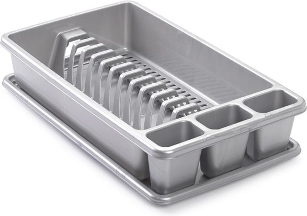 Afwas Afdruiprek Zilvergrijs Kunststof 45 X 26 X 9 Cm - Afwassen/drogen Met Lekbak 3 Afwas Afdruiprek Zilvergrijs Kunststof 45 X 26 X 9 Cm - Afwassen/drogen Met Lekbak