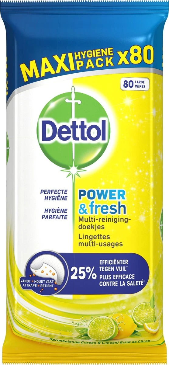 Dettol Schoonmaakdoekjes Power & Fresh - Citrus - 80 Stuks X6 4 Dettol Schoonmaakdoekjes Power & Fresh - Citrus - 80 Stuks X6 - Afbeelding 2