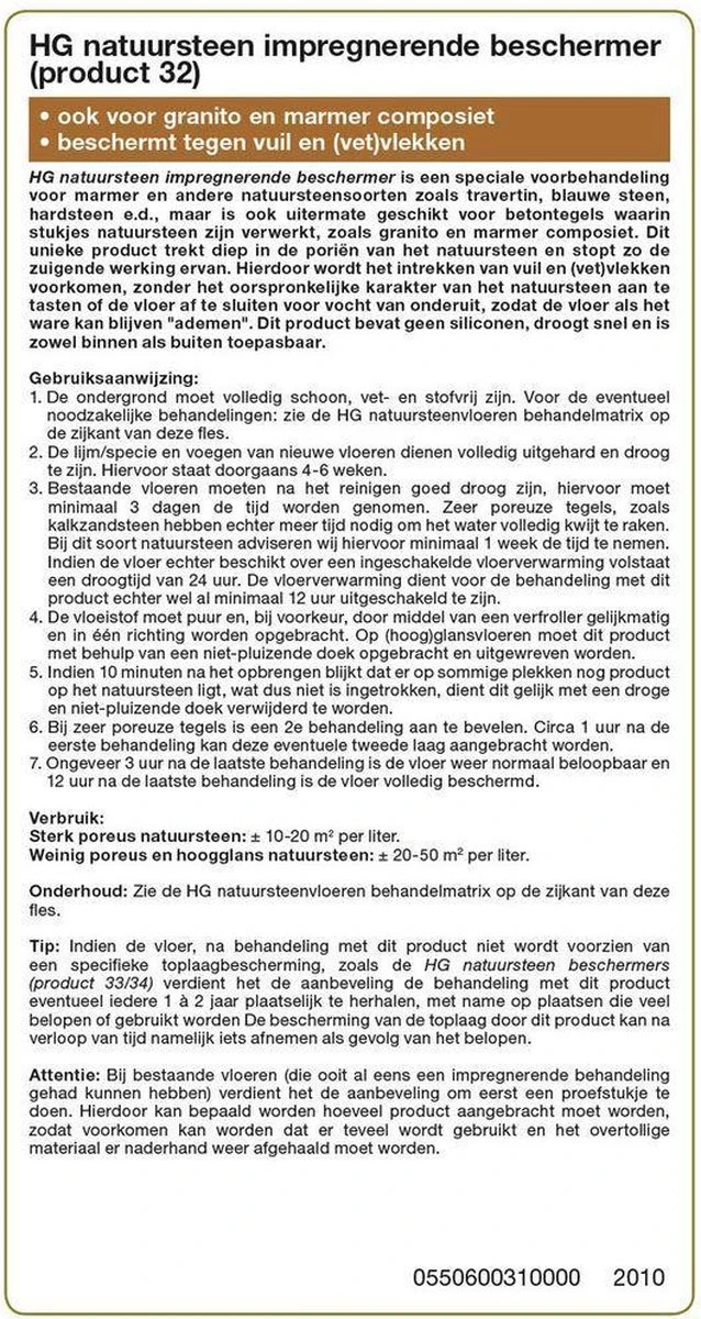 HG Natuursteen Impregnerende Beschermer (HG Product 32) - 1L - Tegen Het Intrekken Van Vuil - Ook Voor Granito En Marmer Composiet 4 HG Natuursteen Impregnerende Beschermer (HG Product 32) - 1L - Tegen Het Intrekken Van Vuil - Ook Voor Granito En Marmer Composiet - Afbeelding 2