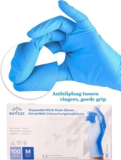 Intco Nitril Handschoenen - 100 Stuks Nitrile Wegwerp Handschoenen - Poedervrij, Latexvrij - Onderzoekshandschoenen - Maat: S - Blauw -Huishoud Verkoop 907x1200
